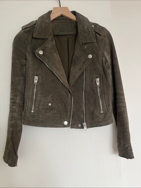 Women’s Suede Moto Jacket - Olive